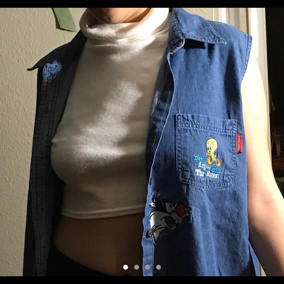 Vintage looney tunes button up jean tank top - Picture 1 of 3